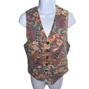 Vintage Eighties ZENA Denim Vest Floral Print Acid Wash Medium Western Y2k Jeans